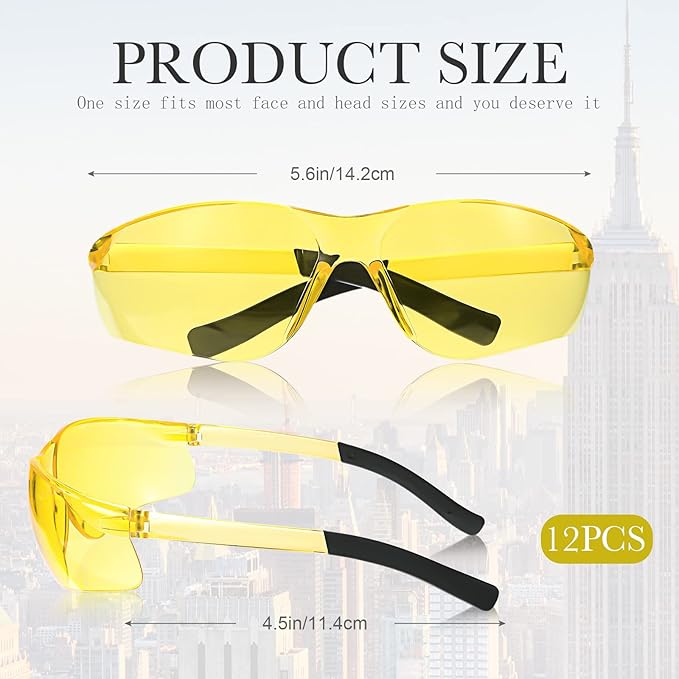 Queekay 12 Pack Safety Glasses Bulk Impact UV Scratch Glasses Protective Eyewear for Men Women Adolescents Eye Protection for Work Lab Construction Science (Amber)