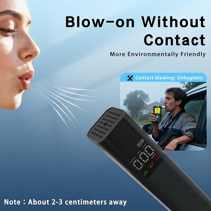 Portable Breathalyzer, BAC Tester with Digital Display, Audible and Visual Alarm, Type-C Charging Non-Contact Personal Breathalyzers for Home & Travel Use