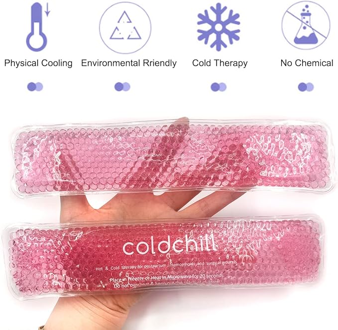 Reusable Perineal Ice Packs for Postpartum & Hemorrhoid Pain Relief, Hot & Cold Pack for Women After Pregnancy, 2 Ice Pack and 3 Cover. (Pink)