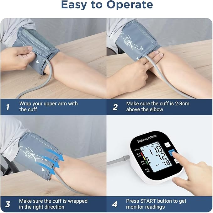 Blood Pressure Monitor for Home Use - Automatic BP Machine with Large Backlit Display High Accuracy for 2 Users Arm Cuff & Storage Bag (Black)