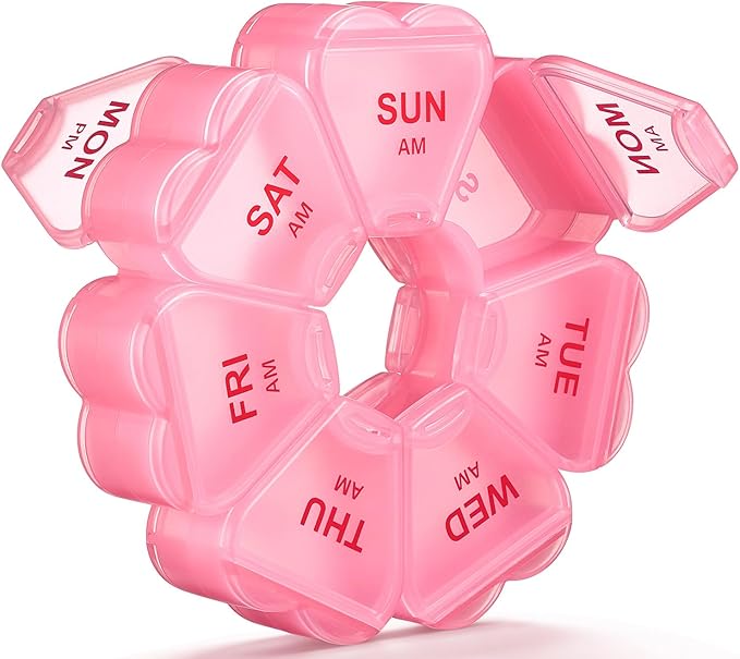 Weekly Pill Organizer, 7 Day AM/PM Pill Box with 14 Compartments, 2 Times a Day Travel Pill Case for Vitamins, Medicine, Fish Oil & Supplements (Pink)
