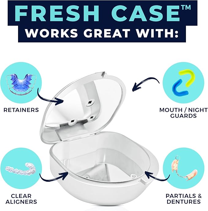 FRESH KNIGHT UVC Retainer Cleaner & Denture Cleaner - UV Retainer Case - Ideal for Invisalign & Mouth Guards - White UV Retainer Container - Convenient Travel Size