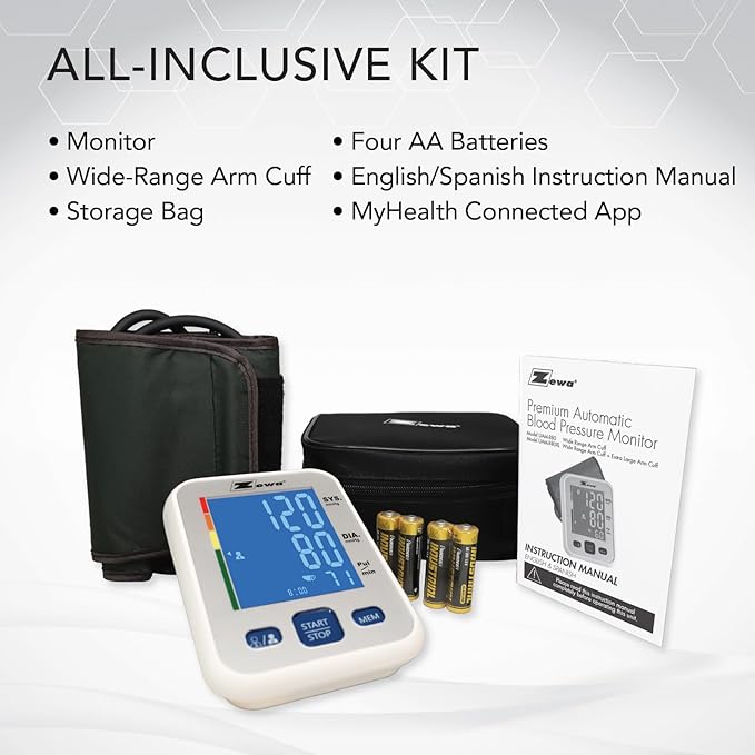 Zewa Premium Automatic Blood Pressure Monitor with Bluetooth and Extra-Large Display for Android & iOS