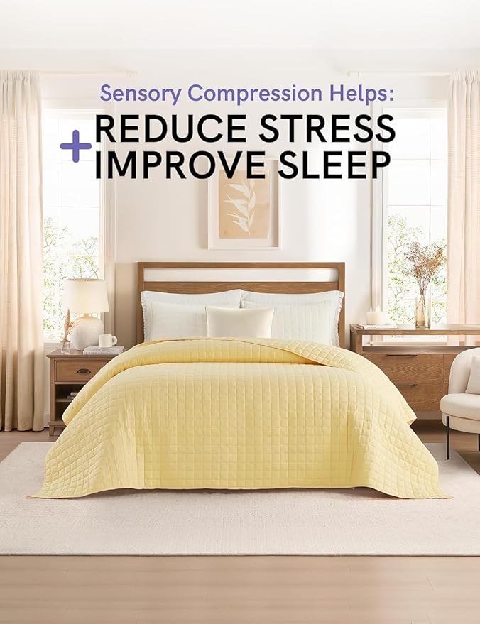 YnM 17lbs Weighted Blanket for Adults, Heavy Bed Throw Blanket with Cooling Glass Beads for All Season Use, Ideal for ~160lbs (60x80 Inches, Queen, Pastel Yellow)