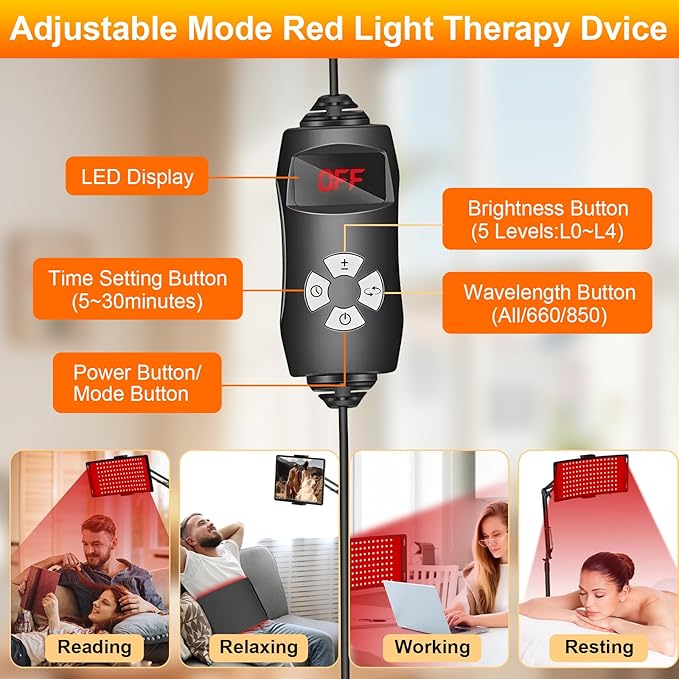 Red Light Therapy,Upgraded 2-in-1 Chips Red Light Therapy Lamp,660nm Red Light & 850nm Near Infrared Light Therapy Device with Red Light Therapy Belt and Stand Relieves Pain in All Parts of The Body
