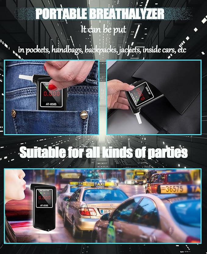 2026 Portable Breathalyzer, Easy-to-Use Alcohol Tester with Backlit Display - Ideal for Home Use, Parties, and Special Events, Professional Alcohol Tester with 10Pcs Mouthpieces