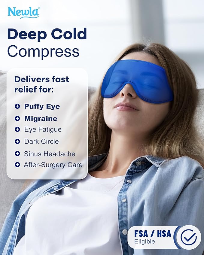 Upgraded Cooling Gel Eye Mask for Puffy Eyes: FSA Eligible Larger Full-Eye Cover Design, Ice-Cold Therapy Relief for Face, Headache & Migraine Relief, Reusable Cold Compress for Eye Strain (Blue)