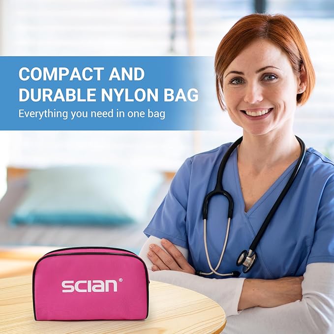 SCIAN Manual Blood Pressure Cuff - Aneroid Sphygmomanometer with European Cuff 8.7-16.5" and D-Ring, Come with Carrying Bag for Nurse Doctor Senior Adult, Pink