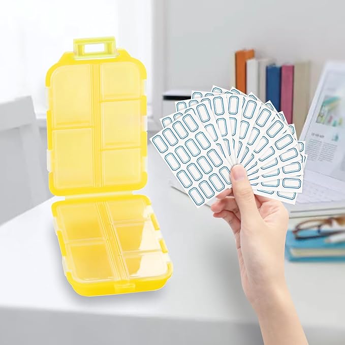INVODA 12PCS 10-Compartment Pill Organizer BPA-Free Travel Pill Case with Daily Labels Portable Medicine Box for Vitamins, Supplements & Jewelry