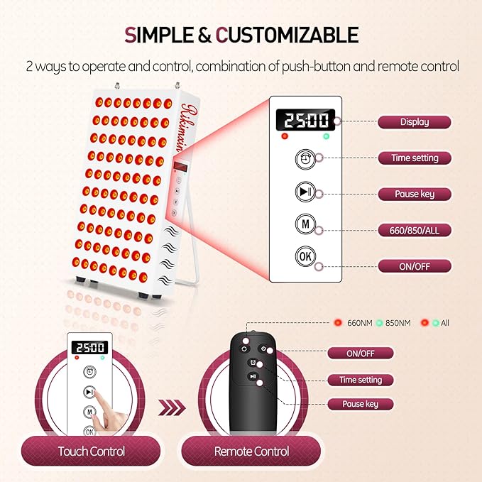 Red Light Therapy for Body Face 80 LEDs, Red Light 660nm & 850nm Near Infrared Light Therapy Device Panel, Dual Chips with Timer & Controller