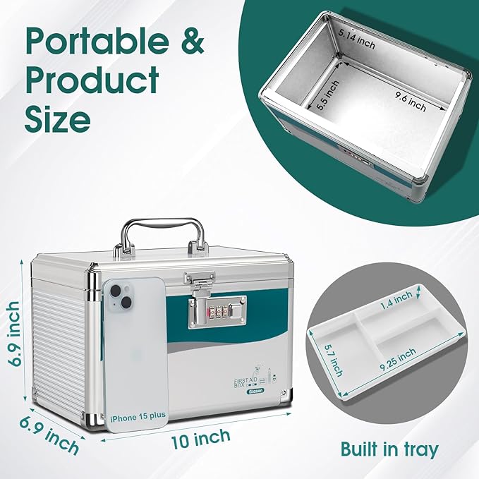 Glosen Medicine Lock Box with code, Medication lock box【Small 10x6.7x6.7 Inch】,medical box organizer with Combination Lock