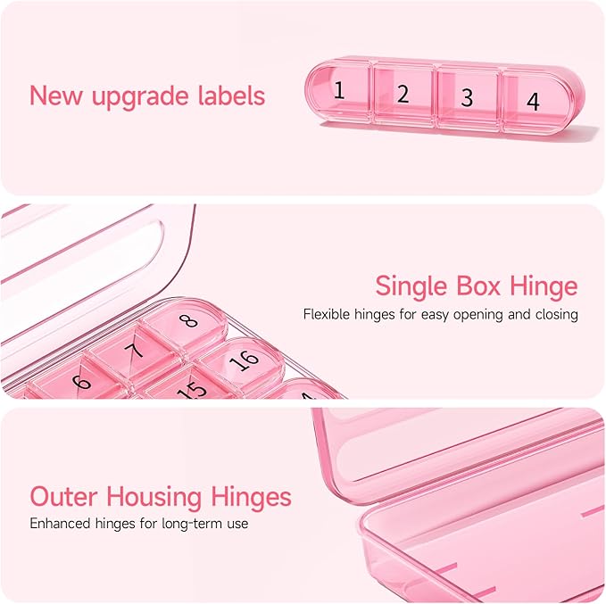 Zoksi Monthly Pill Organizer 1 Time a Day, 30 Day Pill Box Organizer Once a Day, One Month Large Pill Case for Travel, 31 Day Daily Medcine Container for Vitamins, Supplement & Medication (Pink)