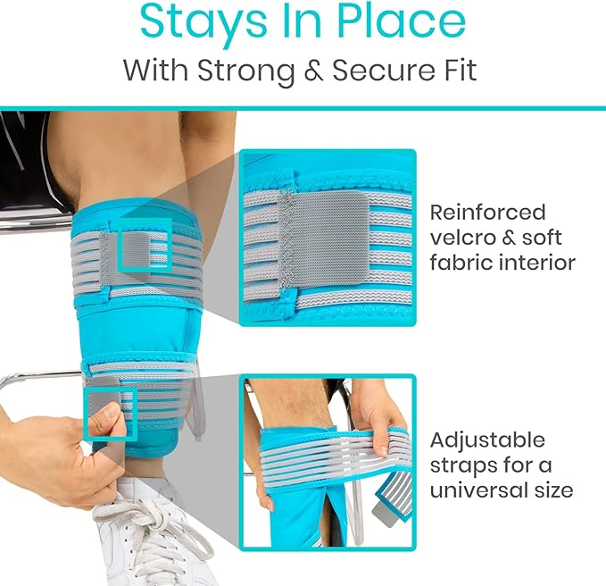 Vive Calf & Shin Ice Pack Wrap (Pair) - Extra Strength Hot & Cold Therapy for Shin Splints & Leg Pain - Adjustable Compression Straps to Stay in Place - Flexible When Frozen with 30+ Minutes of Cold