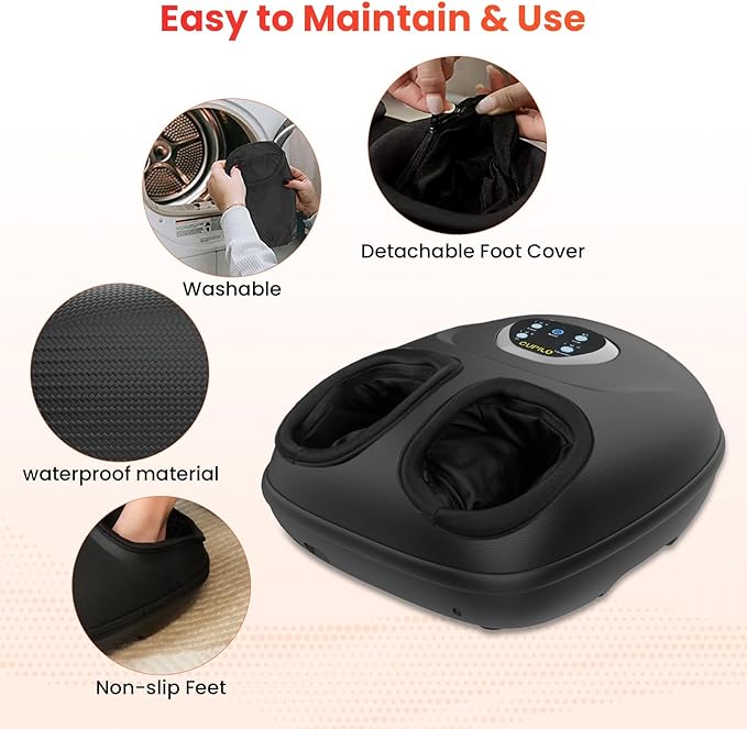 FSA Eligible Foot Massager for Neuropathy, HSA Store Feet Massager with Heat, Vibration & Compression, Deep Kneading for Tired Feet, Birthday Gifts for Women Men（Black）