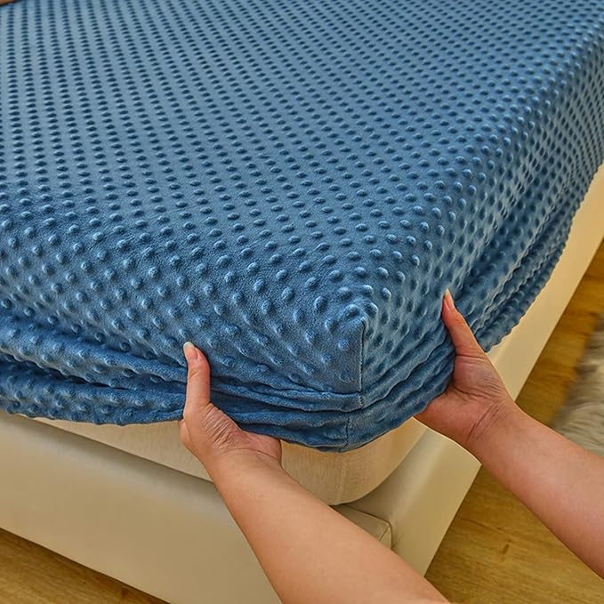 ZIQINPSQ Coral Velvet Fitted Sheet-Thickened Cold-Resistant and Warm Bed Sheets-Soft Velvet Fleece Fitted Sheets with-Elastic All Around. (Steelblue, California King)
