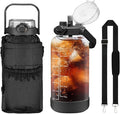 64oz Glass Water Bottle with Straw and Sleeve Half Gallon Motivational Water Bottle with Time Marke and Strap 2L Leakproof Borosilicate Reusable Water Jug for Gym Outdoors