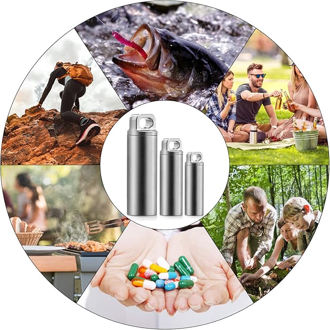 TISUR Portable Pill Cases, Metal Titanium Pill Holder Pocket Pill Box Keychain Waterproof Pill Bottle Medicine Organizer Case Container for Travel Purse Outdoor Camping