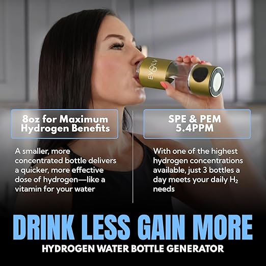 EVOLV Hydrogen Water Bottle Generator – SPE & PEM Water Ionizer 5.4PPM, Highest H2 Concentration – Portable 8oz Hydrogenated Water Bottle – Leak-Proof Hydrogen Water Machine, Easy to Use – Champagne