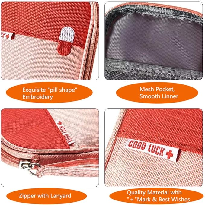 First Aid Kit Bag Empty Travel Medication Pouch Mini Zippered Oxford Medical Survival Kit Carrier Handy Medicine Pills Drugs Package Organizer with 3 Pocket+1 Main Holder-5.5x4.3x0.8Inch (Gray-S)