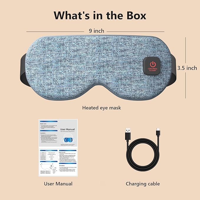Cordless Heated Eye Masks for Dry Eyes|Eyes Fatigue|Warm Eye Compress and Improved Sleep,Buit-in 1000mAh Battery, 3-Speed Temperature,Detachable Cleaning,Replaceable Shell,Gift(Blue)