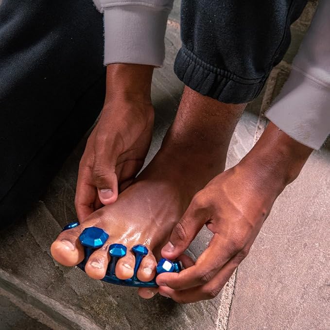 YogaToes® Gems® for Men Fits Men's Shoe Size 7 & Up. Gel Toe Stretcher & Separator in Metallic Blue. Helps Foot Pain & Boost Athletic Performance!