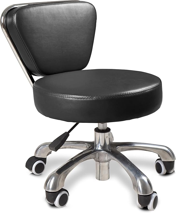 ANS Short Rolling Pedicurist Stool, Height Adjustable 360 Degree Swivel for Low Work (Black)