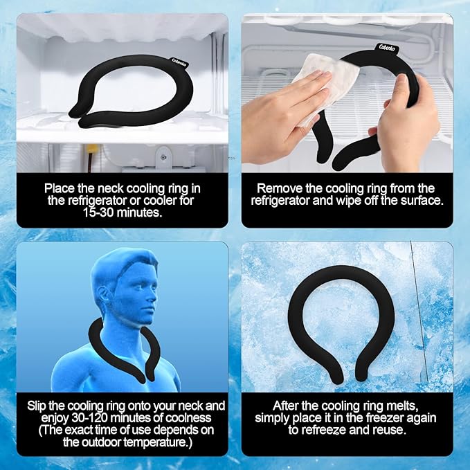Cooling Neck Wrap with Insulated Bag, Reusable Ice Neck Ring & Body Cooler for Summer Heat, Wearable Cooling Tube Maintains 18°C/64°F for Outdoor, Sports, Travel (Black)