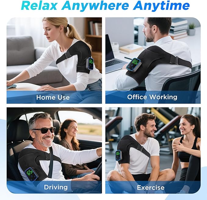 Cordless Heated Shoulder Brace with App Control - 7 Heat & 3 Vibration - Massage Wrap for Rotator Cuff & Frozen Shoulder Relief - Portable Electric Heating Pad for Recovery - Left & Right Shoulder