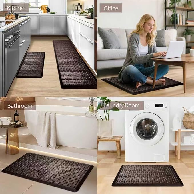 2PCS UKISS Kitchen Rugs, Cushioned Anti Fatigue Kitchen Mats for Floor, Waterproof Kitchen Rug，Non-Slip Comfort Standing Mat for Kitchen, Floor Home, Office, Sink, Laundry,17.3"x28"+17.3"x60",Brown