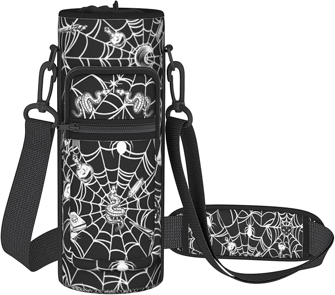 Halloween Water Bottle Sling Bag for 25oz/32oz Tumblers,Adjustable Neoprene Water Bottle Carrier Bag,Insulated Carrier with Shoulder Strap & Phone Pocket - Spider Web Snake Gifts for Women