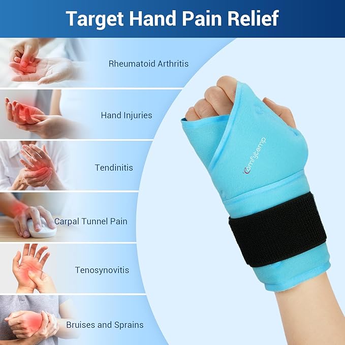 Comfytemp Longer Wrist Ice Pack Wrap for Carpal Tunnel Relief, Reusable Gel Wrist Brace Hot Cold Compress for Hand Pain Injury, Arthritis