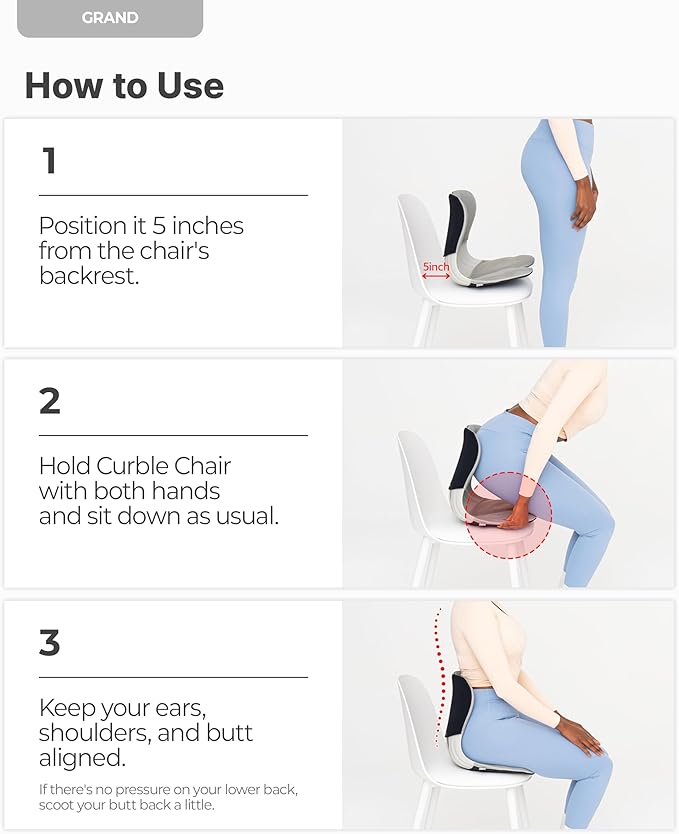 curble Grand(Extra Wide&Sturdy) Cover Set – Ergonomic Back Support Chair with Detachable Cover, Lumbar Support for Posture Correction & Lower Back Pain Relief, Perfect for Home & Office(Set Grey)
