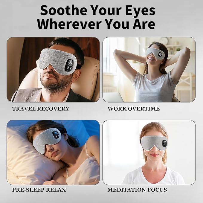 Heated Eye Mask - Cordless Eye Mask for Dry Eyes, Eye Relief, Improved Sleep, Washable Eye Heating pad for Travel Removable for Cleaning and 2 Covers, 4-Level Timing and Temperature (Gray)
