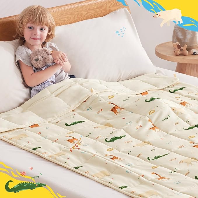 anfie Weighted Blanket Kids(40"x60" 10lbs) Weighted Blanket Cooling Blanket for Sleeping,Throw Size Breathable Blanket with Premium Glass Bead(Beige Animal)