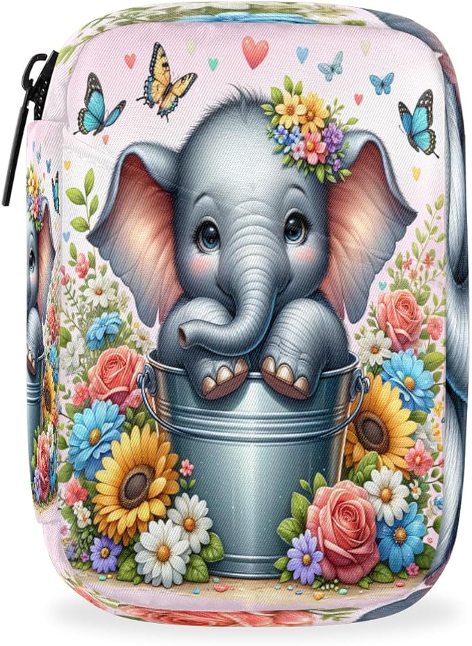 Flower Animal Elephant Travel Pill Organizer Box Weekly Portable Pill Case Daily Pills 7 Day Small Birth Control Pills Container Removable Compartments for Medicine Vitamins Fish Oil