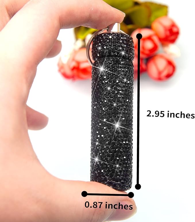 Yuchew Bling Pill Case Pill Container Rhinestone Pill Box Portable Waterproof Pocket Pill Holder Bottle Storage with Keychain for Travel, Outdoor, Camping (Black)