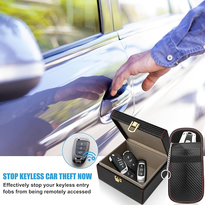 Diyife Car Key Signal Blocker Box, [5-7 Keys Capacity] 12.5 x 10.2 x 5.5cm Faraday Box for Car Keys with 2 Pack Faraday Pouch, Anti-Theft Key Fob Protector RFID Signal Blocking Cage