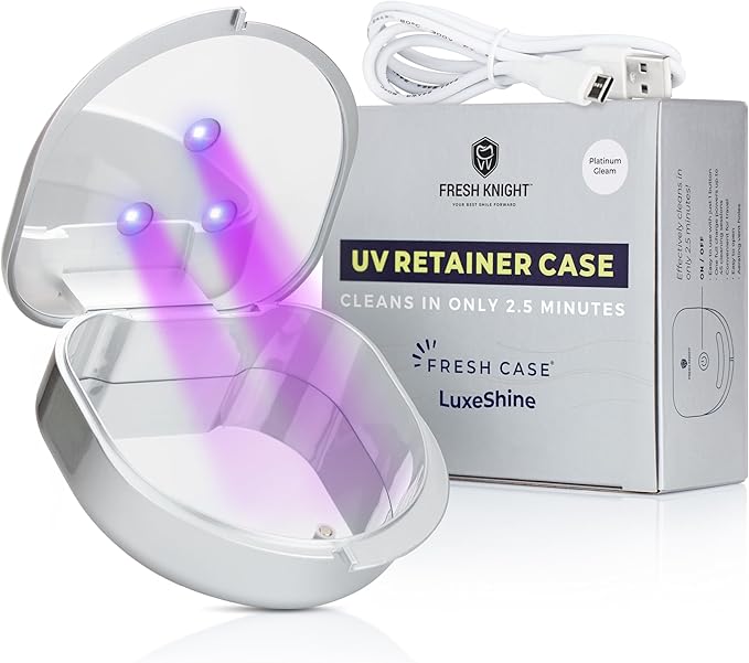 FRESH KNIGHT UVC Retainer Cleaner & Denture Cleaner - UV Retainer Case - Ideal for Invisalign & Mouth Guards - White UV Retainer Container - Convenient Travel Size
