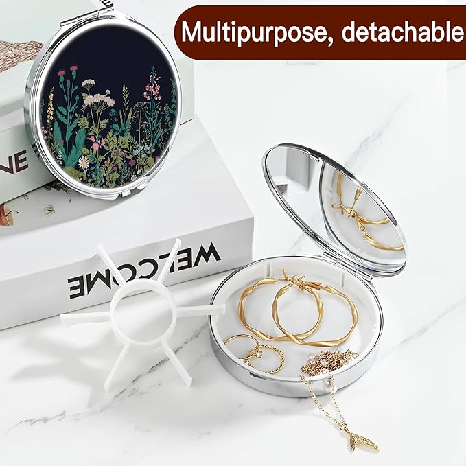 Weekly Pill Case, Medicine Planner, Vitamin Organizer Box, Portable Daily Pill Box with Compartments,Pocket Purse Metal Medicine Organizer Unique Gifts,Flower