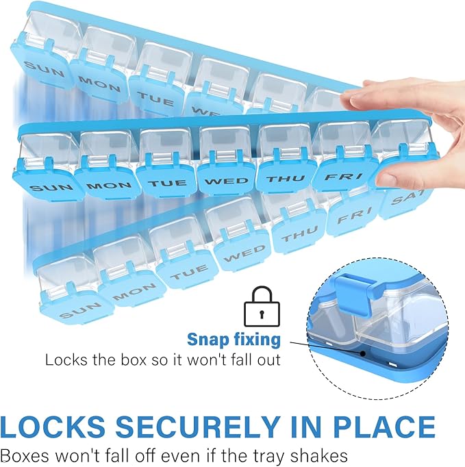 Yaklim 2-Pack Large Waterproof 7-Day Pill Organizer - Extra Large AM/PM Pill Boxes for Vitamins, Fish Oils & Supplements, Portable Daily Medication Dispenser with 14 Compartments