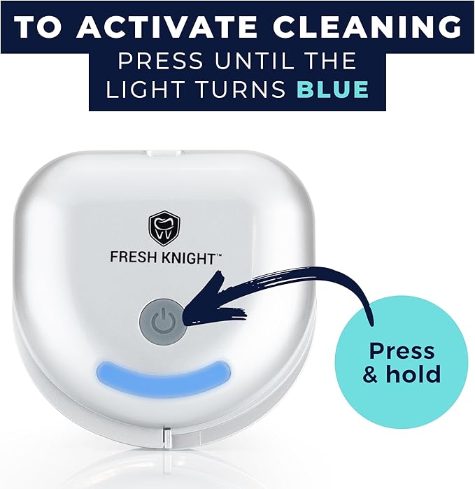 FRESH KNIGHT UVC Retainer Cleaner & Denture Cleaner - UV Retainer Case - Ideal for Invisalign & Mouth Guards - White UV Retainer Container - Convenient Travel Size