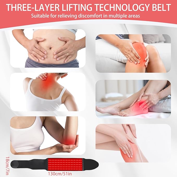 Red Light Therapy Belt with 105 LEDs, 51”x 7” 660nm & 850nm Red Light Therapy for Body, Wired & Wireless Controller with Timer and Intensity Adjustable for Body Waist Back Shoulder Leg Knee (Black)