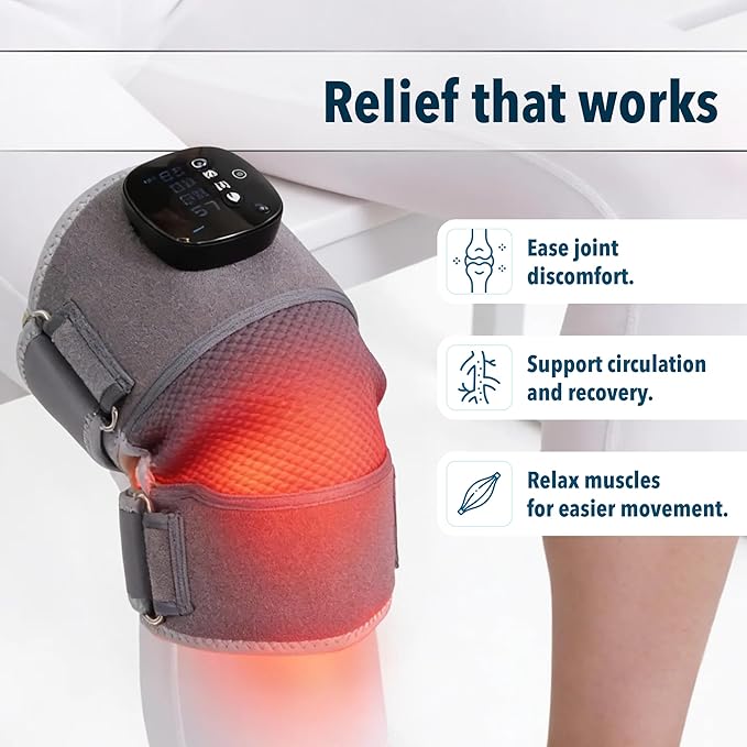 FORTHiQ RED+ Knee Massager with Heat and Red Light Therapy for Pain Relief, Knee Brace with 2 Wavelengths, 3 Massage & 4 Pulsing Modes, 5 Heat Levels, 52 Lights, FSA-HSA Eligible