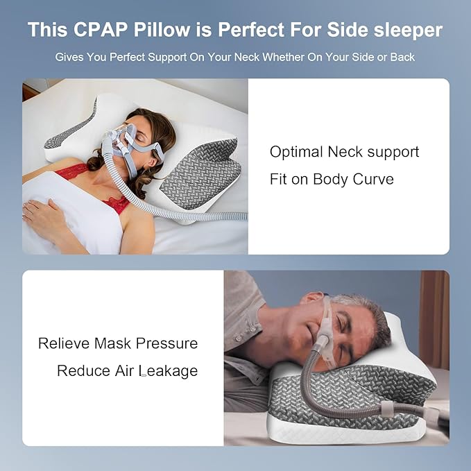 Cervical Neck CPAP Pillow for Side, Back Sleepers to Neck Pain Relief - Reduce Air Leaks & Mask Pressure for Better Sleep- Include CPAP Hose Holder - Avoid Hose Tangles & Keep The Hose Off The Floor