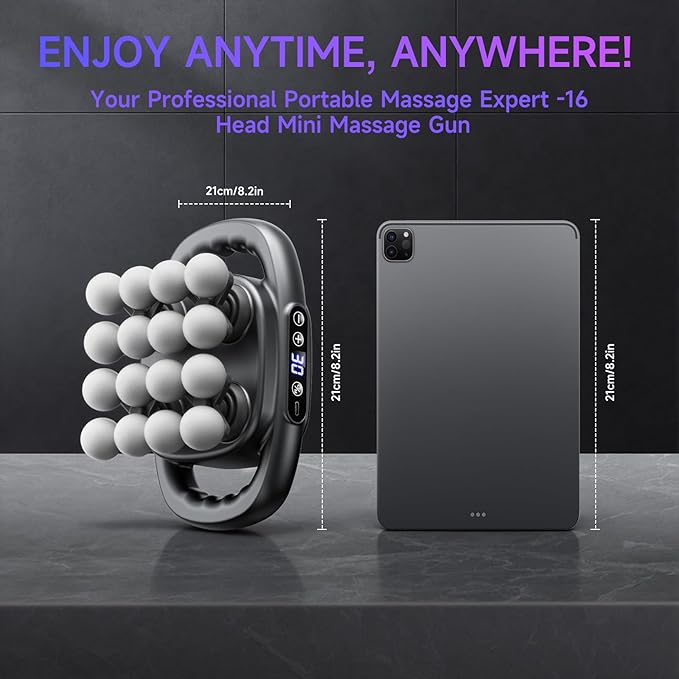 16 Head Mini Massage Gun, 3 Modes and 30 Intensities, Upgraded Deep Tissue Massage Gun for Back, Shoulders, Legs, Body Muscle Pain Relief, Compact and Portable Gift for Men, Women