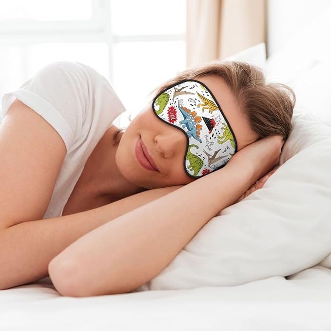 Cool Doodle Dinosaurs Sleep Mask Eye Mask with Adjustable Strap Eye Sleep Shade Cover Blocks Light for Women Men Airplane Travel Nap