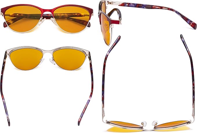 Eyekepper Ladies Cateye Blue Light Filter Glasses - Digital Eyegalsses Blocking Computer Screen UV Rays - Anti Glare Filter Reduce Eye Strain Orange Tinted Filter - Red