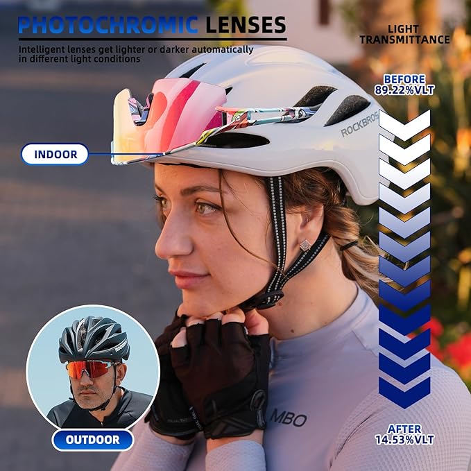 ROCKBROS Photochromic Sports Sunglasses for Men Women Cycling UV Protection