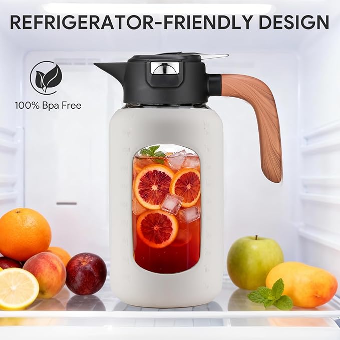 84 oz/2.5 Liter Glass Pitcher with Lid and Handle, Glass Carafe/Jug for Hot/Cold Water, Large Iced Tea Pitcher for Coffee, Juice and Homemade Beverage