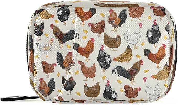 Hens Roosters Chickens Set Pill Organizer Case 7 Day Rustic Travel Pill Box with Zipper Portable Small Weekly Vitamin Medicine Supplement Holder Pouch Bag
